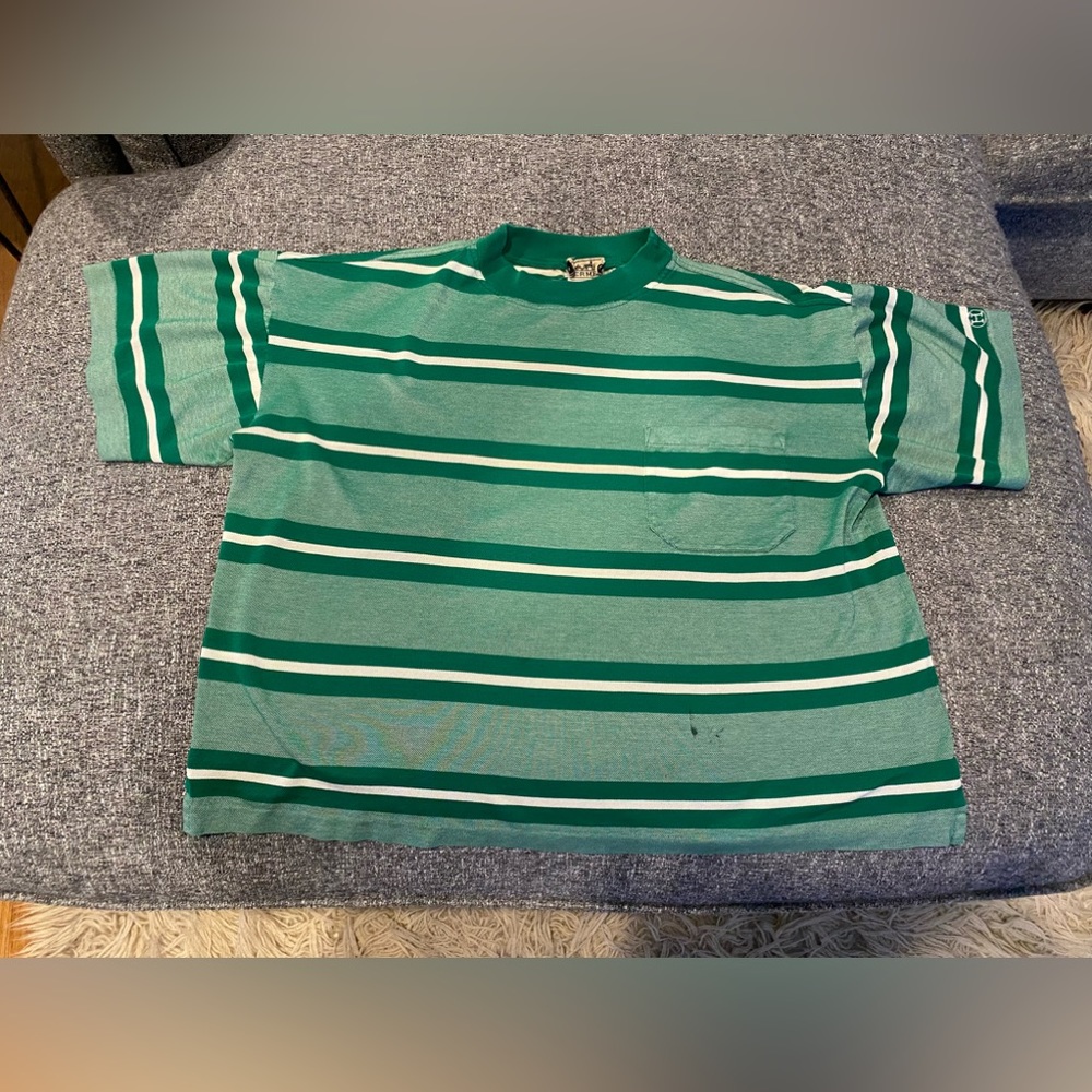 Vintage HERMES cropped oversized striped pique Shirt L